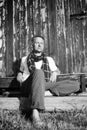 Meditative man. Black and white image. Royalty Free Stock Photo