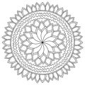 Meditative mandala in the shape of a symmetrical flower, coloring page with ornate petals