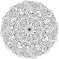 Meditative mandala in the shape of a symmetrical flower, coloring page with spiral curls