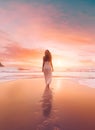 Woman Walking Along the Beach in Serenity