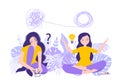 Meditative workflow concept, Woman searching for ideas. vector