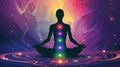 Meditator Silhouette with Vibrant Chakra Points