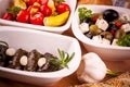 Mediterranean antipasto, vine leaves stuffed with peppers Royalty Free Stock Photo