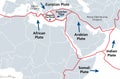 Mediterranean Basin, Middle East and North Africa, tectonic map