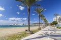 Mediterranean beach, Beach S Arenal, town of Sant Antoni, Ibiza Royalty Free Stock Photo
