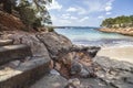 Mediterranean beach, Cala Gracioneta, town of Sant Antoni, Ibiza Royalty Free Stock Photo