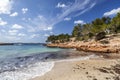 Mediterranean beach, Cala Gracioneta, town of Sant Antoni, Ibiza Royalty Free Stock Photo