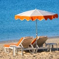 Mediterranean beach chairs sun umbrella square