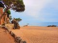 Mediterranean beach in Costa Brava, Platja d Aro, Catalonia, Spain. Royalty Free Stock Photo