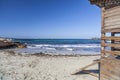 Mediterranean beach, Es Calo des Moro, town of Sant Antoni, Ibiza island,Spain.