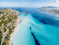 Mediterranean beach La Pelosa, Stintino, Sardinia island, Italy.Aerial view Royalty Free Stock Photo