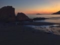 Mediterranean beach with no people at sunset