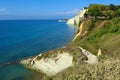 Mediterranean beach path along white cliffs to blue sea Royalty Free Stock Photo