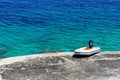 Mediterranean Beach And Rubber Dinghy Royalty Free Stock Photo