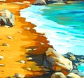 Mediterranean beach in spain, painting, illustration