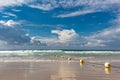 Mediterranean beach with yellow buoys in Tel Aviv,  Israel Royalty Free Stock Photo