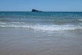 Mediterranean , Benidorm, Alicante, Spain. Sea photo from rocks in Benidorm city. Small alone cliff island. These are the most Royalty Free Stock Photo