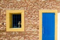 Mediterranean blue door and window in formentera Royalty Free Stock Photo