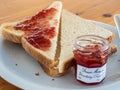 Mediterranean breakfast with slices of toasted bread and jam