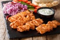 Mediterranean Chicken Kebab with Vegetables, Yogurt Sauce and Pita Bread closeup. horizontal Royalty Free Stock Photo