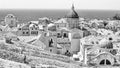 Mediterranean cityscape in black-and-white color - view of the old roof on the background of the Old Town of Dubrovnik Royalty Free Stock Photo