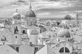 Mediterranean cityscape in black-and-white color - view of the roofs of the Old Town of Dubrovnik Royalty Free Stock Photo