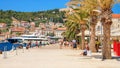 Mediterranean cityscape - view of the port of the town of Hvar at the height of the summer tourist season, on the island of Hvar