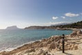 Mediterranean coast in the resort town of Moraira, overlooking Mount Ifach, province of Alicante, Spain Royalty Free Stock Photo