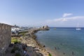 Mediterranean coast, Rhodes island, Greece, rocky beach Royalty Free Stock Photo