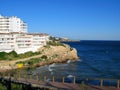Mediterranean coast, Salou, rock path along the coast, White houses, blue sea, beautiful scenery, summer, Spain Royalty Free Stock Photo