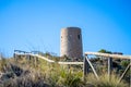 Mediterranean coastal landscape. Historic Torre Vigia De Cerro Gordo, a watchtower looking out for any marauding pirates