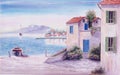 Mediterranean Coastal Landscape with Watercolor.