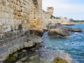 Mediterranean coastline. The picturesque ruins of the southern wall of the ancient city of Korikos Royalty Free Stock Photo