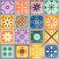 Mediterranean colorul bright seamless pattern Portuguese vector Azulejo tile