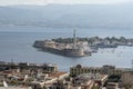 View across the straits of Messina from the Sacrario Militare Cristo Re Messina Italy Royalty Free Stock Photo