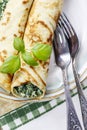 Mediterranean cuisine: crepes stuffed with cheese and spinach Royalty Free Stock Photo