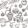 Mediterranean cuisine seamless pattern. Royalty Free Stock Photo