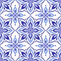 Mediterranean decorative seamless pattern, azulejo blue tile Royalty Free Stock Photo