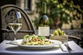 Mediterranean Delight: Savoring Fresh Pasta with Italian Flavors on an Alfresco Dining Experience, ai generative