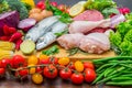 Mediterranean diet with fish,meat and vegetables