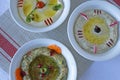 Mediterranean dips and spreads. known as mezze in labaneese, Traditional classic Turkish and Greek cuisines