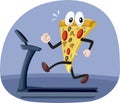 Funny Pizza Character Running on the Treadmill Vector Cartoon Illustration