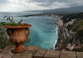 Scenic view from public garden in Taormina, Sicily Royalty Free Stock Photo