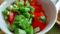 Vegetable salad with tomato, green onion, and chive. Mediterranean food.