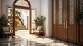 Mediterranean interior design of modern entrance hall with grid door