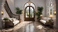 Mediterranean interior design, Interior design of mediterranean style entrance hall with door