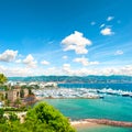 Mediterranean landscape with cloudy blue sky. French riviera Royalty Free Stock Photo