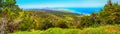 Mediterranean landscape, panorama, banner - top view from the mountain range to the Karpas Peninsula Royalty Free Stock Photo