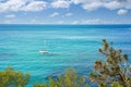 Mediterranean landscape, Mediterranean sea with a sailing boat in summer. Royalty Free Stock Photo