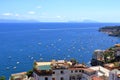 Mediterranean landscape. Sea view of the Gulf of Naples and the silhouette of the island of Capri in the distance. The province of Royalty Free Stock Photo